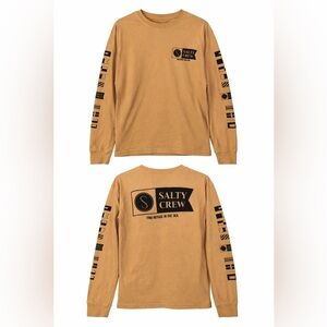 Salty Crew Long Sleeve Graphic Tee | Tan | Logo & Sleeve Print | Size Small